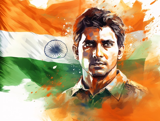 Free photo india republic day celebration digital art with man portrait