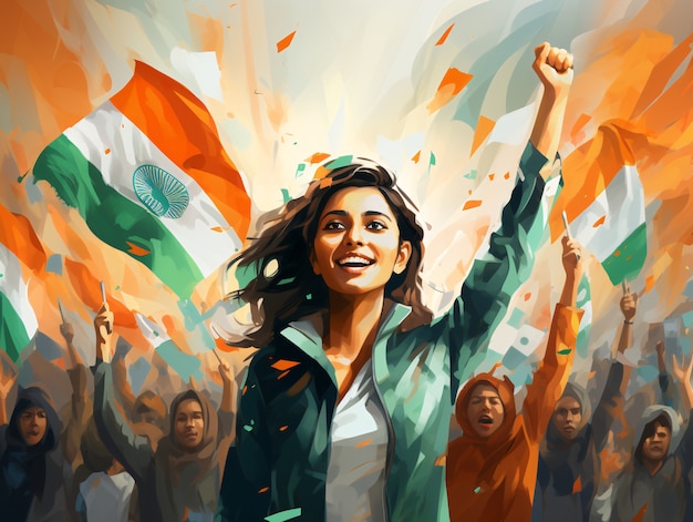 Free Photo india republic day celebration digital art with woman portrait