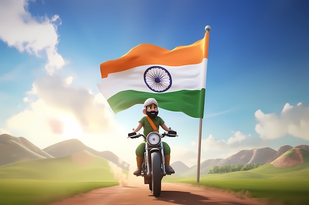 Free photo india republic day celebration with 3d flag and rider