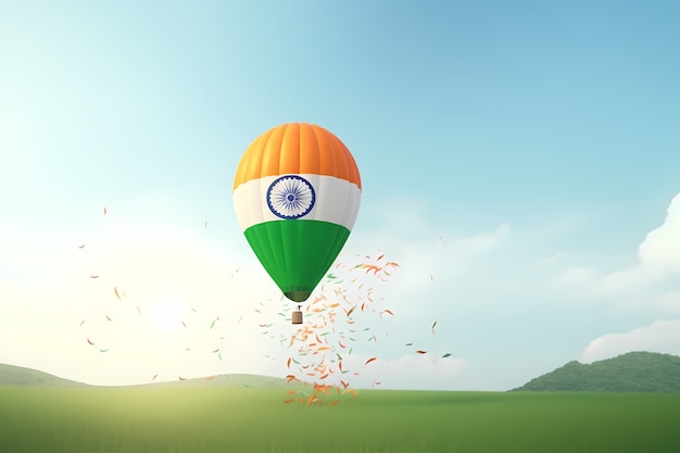 Free photo india republic day celebration with 3d hot-air-balloon