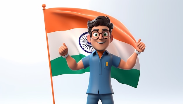 Free Photo india republic day celebration with 3d person and flag