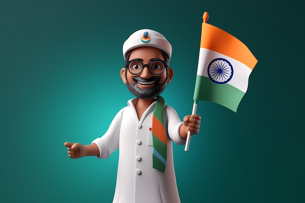 Free photo india republic day celebration with 3d person and flag