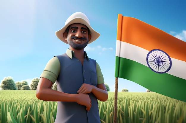 Free photo india republic day celebration with 3d person and flag