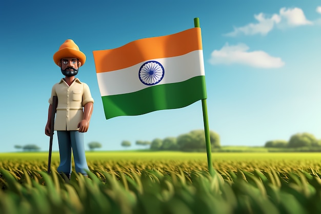 Free Photo india republic day celebration with 3d person and flag