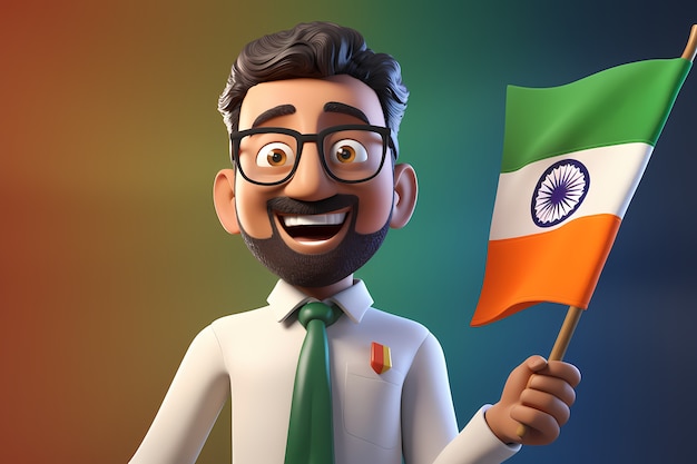 Free Photo india republic day celebration with 3d person and flag