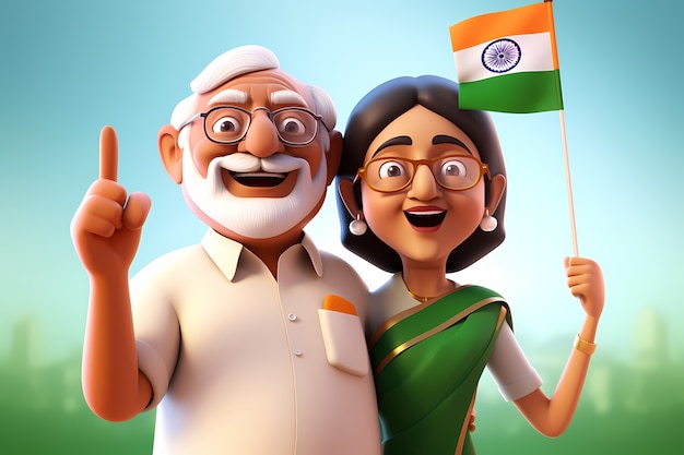 India republic day celebration with 3d senior couple