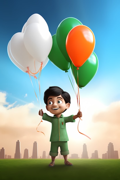 Free photo india republic day celebration with 3d young boy