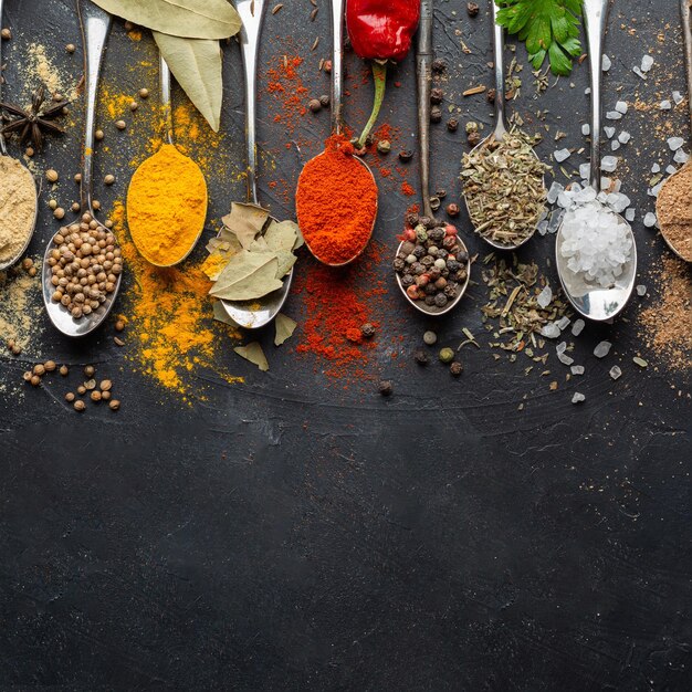 Indian condiments with copy-space flat lay