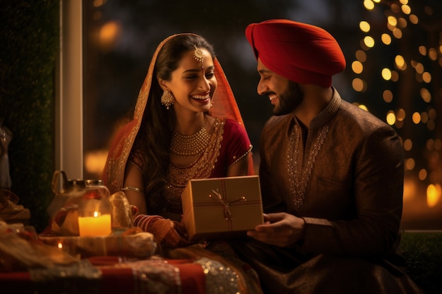 Free photo indian couple celebrating propose day by being romantic with each other