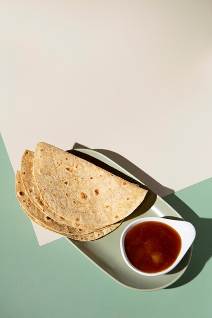 Indian delicious roti with copy space