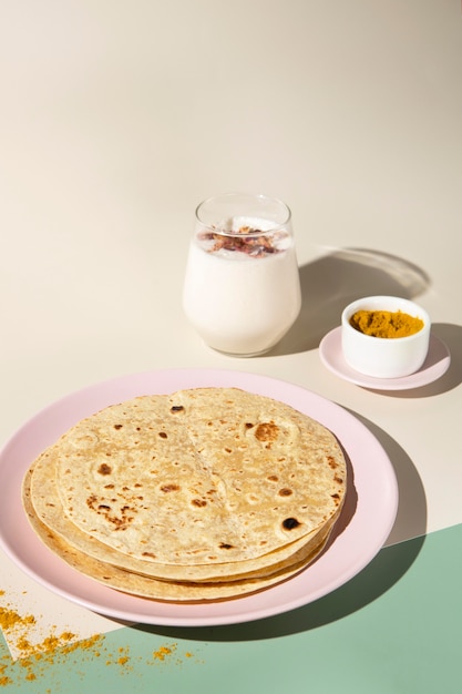 Indian delicious roti with copy space