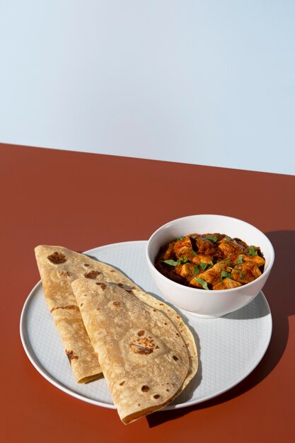 Indian delicious roti with copy space