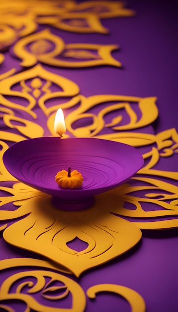 Free Photo indian festival diwali diwali oil lamp on purple background