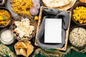 Free photo indian meal with pita and rice