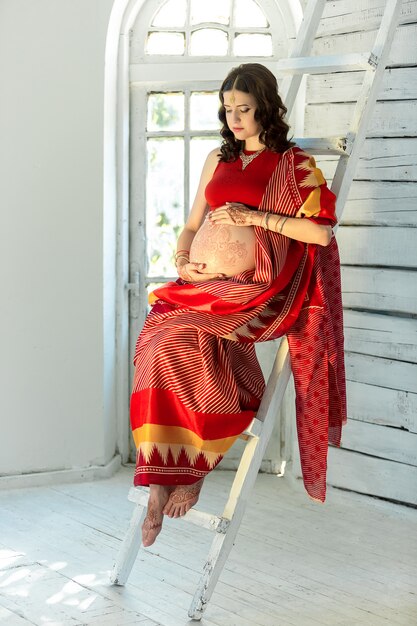 Indian picture on woman decorated with indian mehandi painted henna