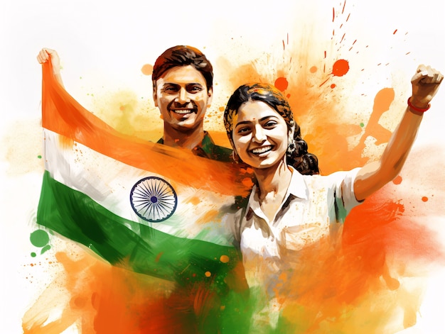 Free Photo indian republic day celebration digital art with man and woman