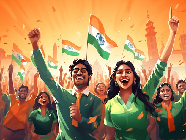 Indian republic day celebration digital art with man and woman