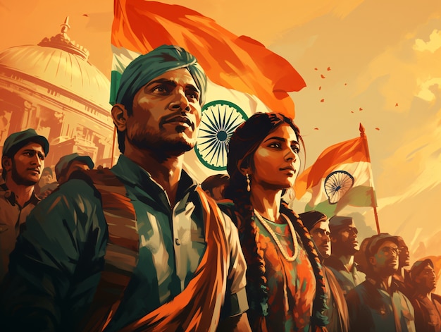 Indian republic day celebration digital art with man and woman