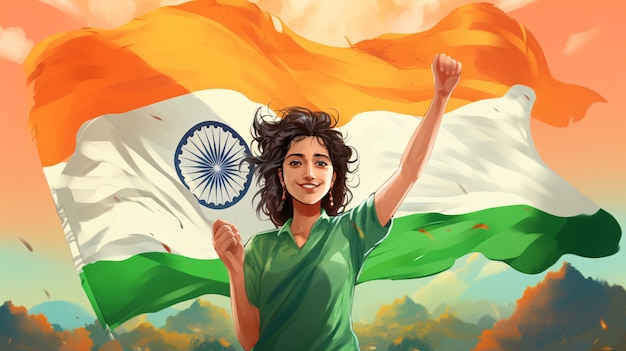 Free photo indian republic day celebration digital art with woman