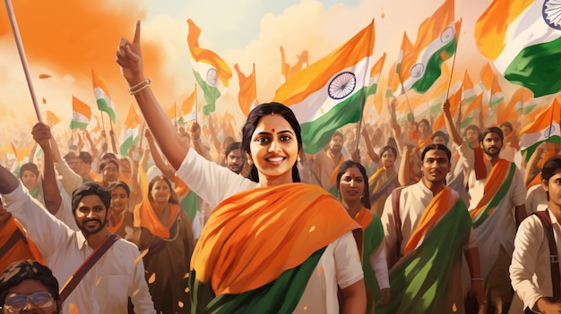 Free photo indian republic day celebration digital art with woman