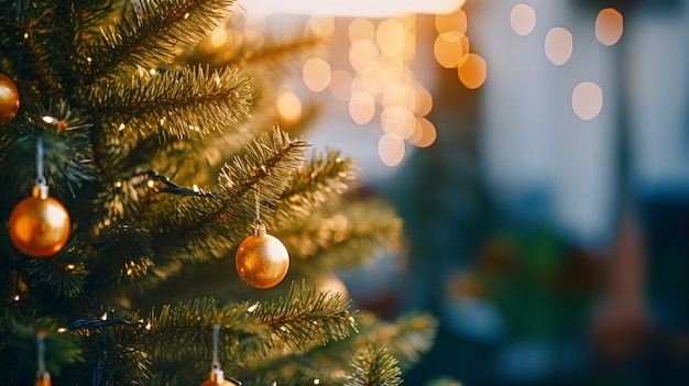 Indoor christmas tree decorated with lots of ornaments