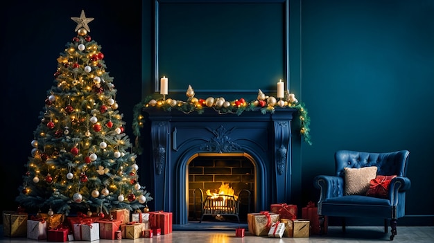 Indoor christmas tree decorated with lots of ornaments