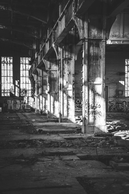 Indoors shot of an old abandoned facility in a suburban city