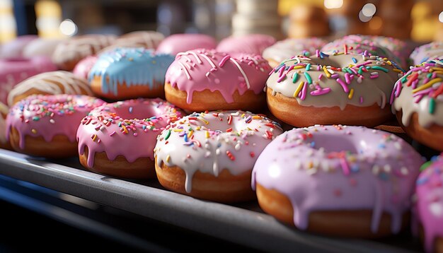 Indulgence in sweet colorful gourmet donut brings joy outdoors generated by artificial intelligence