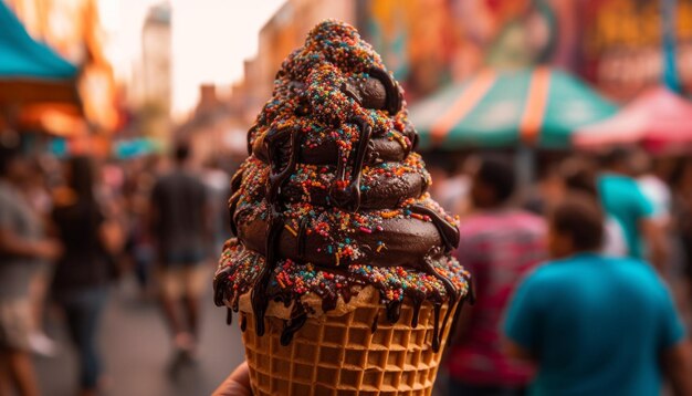 Indulgent ice cream cones bring summer joy generated by AI