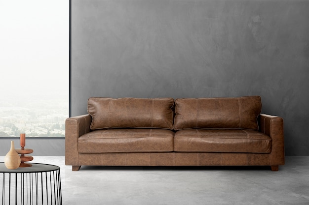 Free Photo industrial living room interior design with faux leather sofa