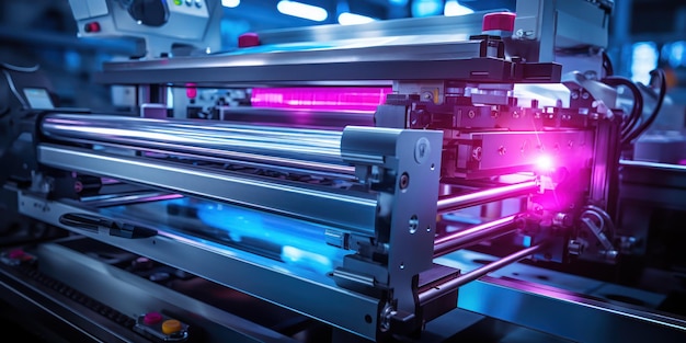 Free Photo industrial printing press glowing with the precision of modern manufacturing