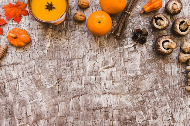 Free photo ingredients near bowl of soup