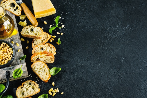 Ingredients for pesto and chiabatta bread