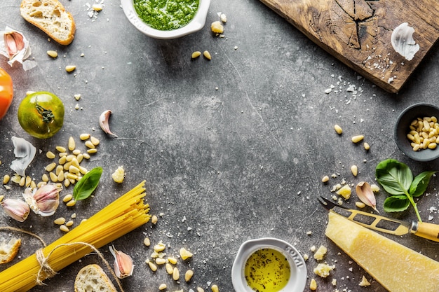 Ingredients for pesto and chiabatta bread