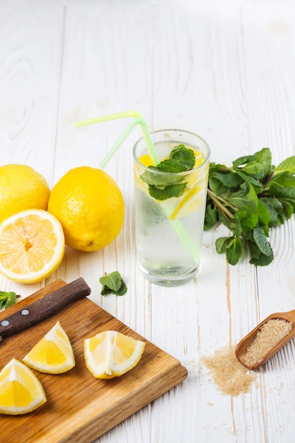 Free photo ingredients for refreshing citrus mint water