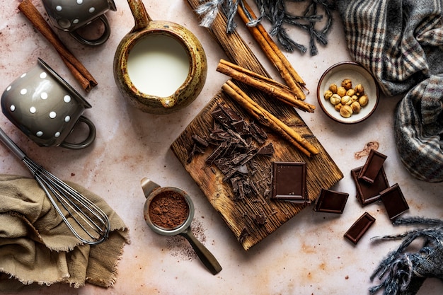 Free photo ingredients for winter holiday hot chocolate food photography