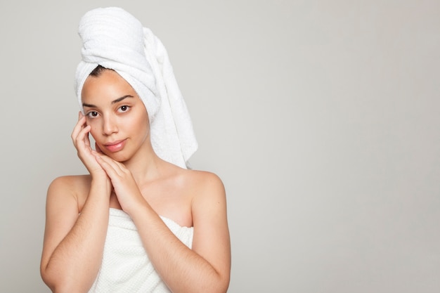 Innocent woman posing after bath