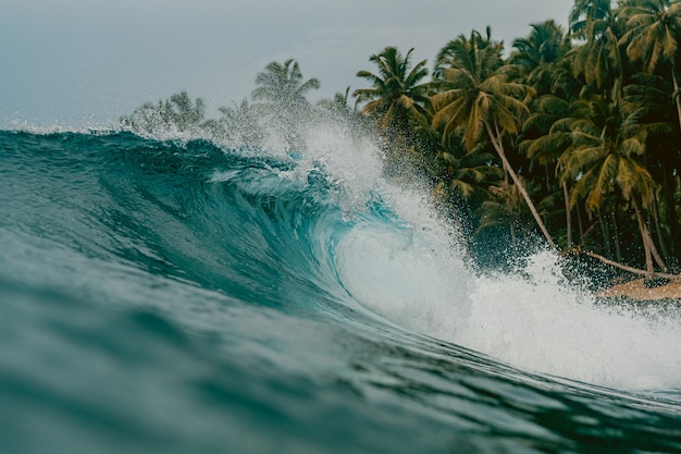 Inside view of the huge breaking wave of the sea in Mentawai islands, Indonesia