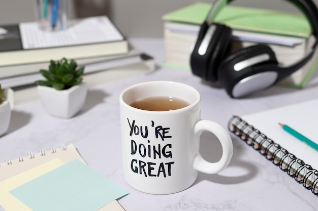 Inspirational quote written on mug