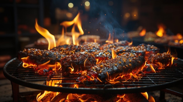 Free Photo intense flames rise from a charcoal grill ready for a barbecue