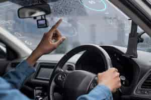 Free photo interactive transparent window screen in a smart car