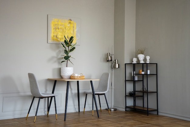 Free photo interior decor with potted plant and table