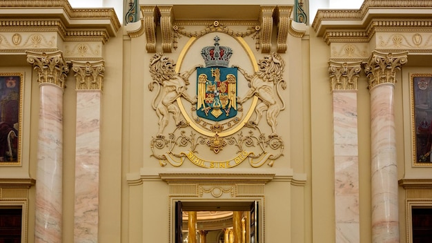 Interior of The National Art Museum in Bucharest Romania Golden details marble painting