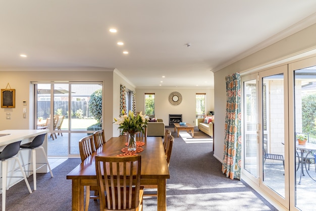 Interior with a bid dining room of a modern private house