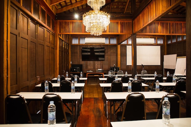 Free photo interior of a wooden meeting room with full function of equipment