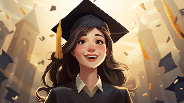 Free photo international day of education in cartoon style with girl student