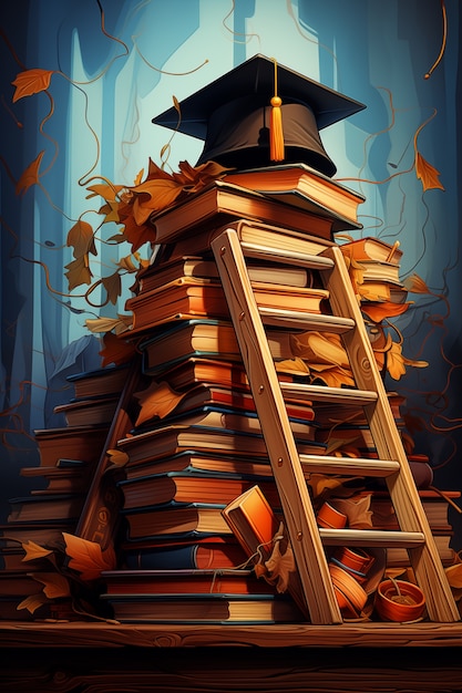 International day of education in cartoon style with stack of books