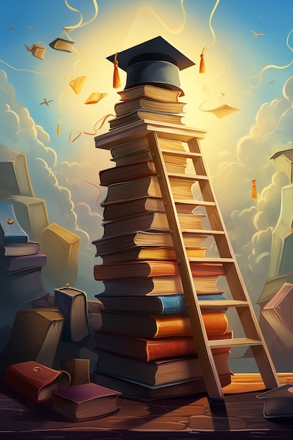 Free photo international day of education in cartoon style with stack of books