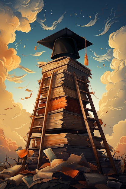 Free Photo international day of education in cartoon style with stack of books