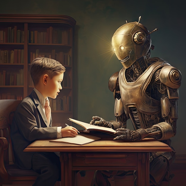 Free photo international day of education in futuristic style with robot and student